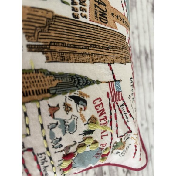 Alice Tait New York City Map Printed Embroidered Pillow Feather Filled 13” X 20” - Picture 6 of 15